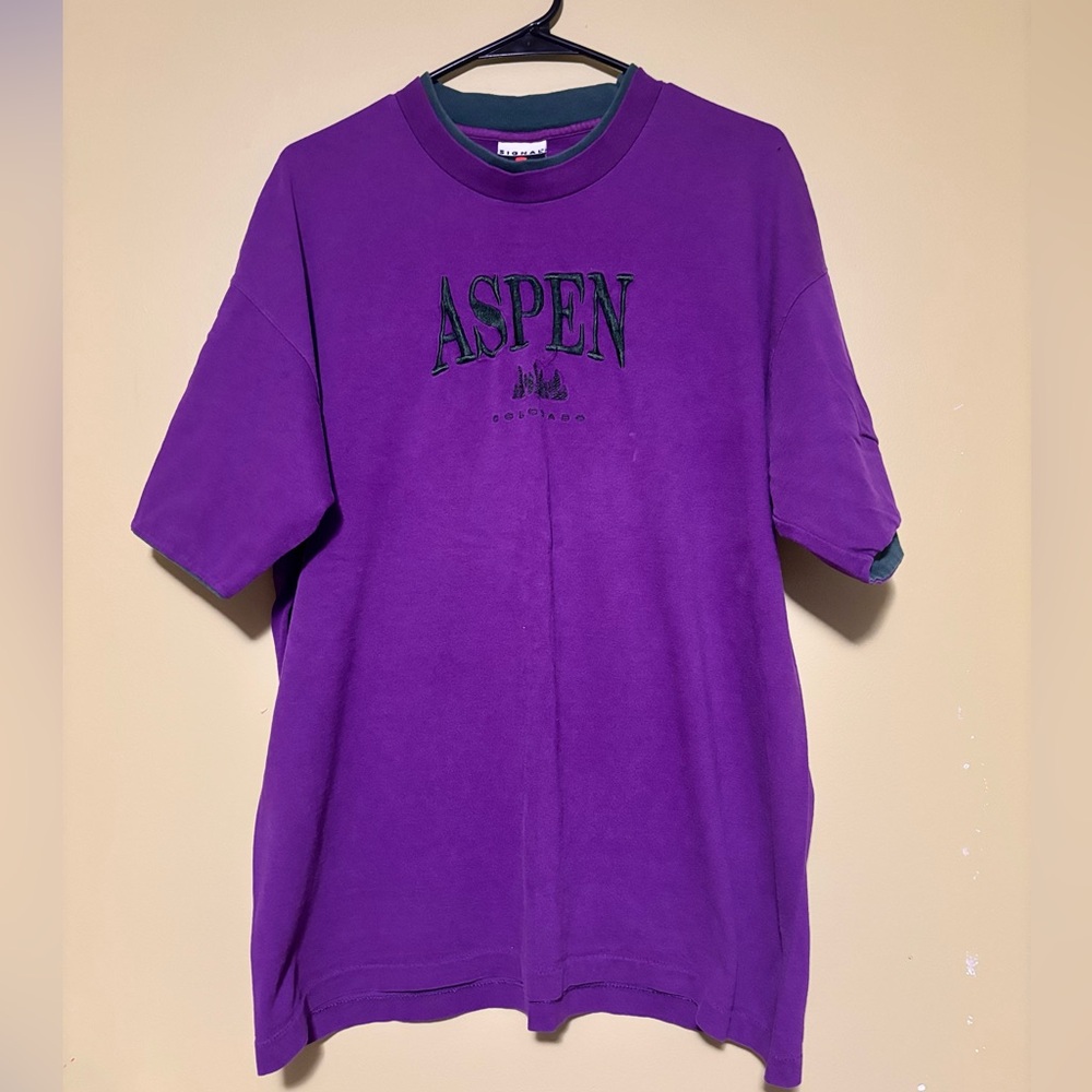 Vintage 90s ASPEN Colorado Signal Sport Size XL Purple Green Single Stitch